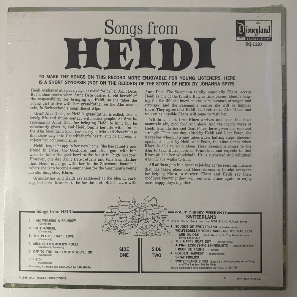 Sealed 1968 Disneyland Record HeidiSongs DQ-1327 Vinyl LP - Picture 7 of 11